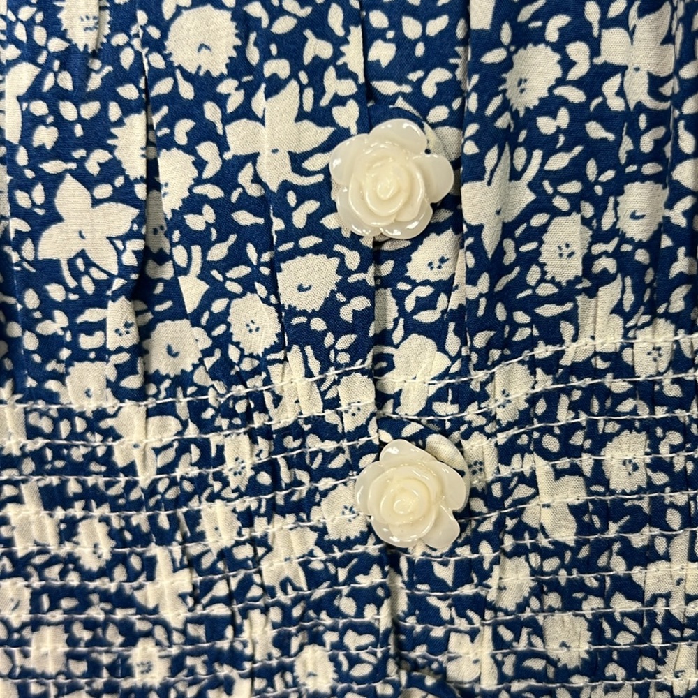 Polo Ralph Lauren Floral Print Blue White Ruched Sleeve Button Front Blouse 0 - Picture 5 of 10